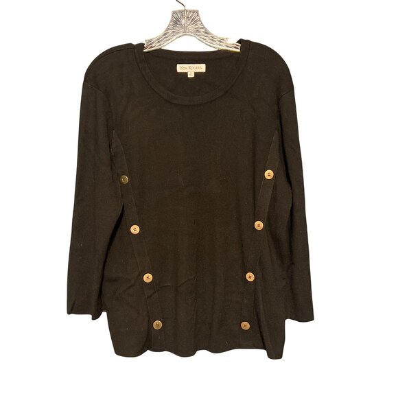 Kim Rogers Sweaters - Kim Rogers Womens Black Button Accent 3/4 Sleeve Top L
